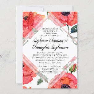 Invitación Flor de amapola acuarela Flora roja Floral elegant