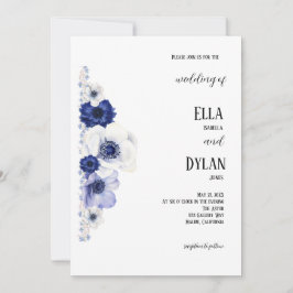 Invitación Flor de amapola azul y blanca