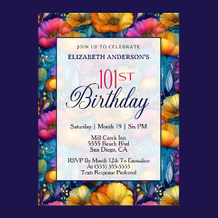 Invitación Flor de Amapola Colorida y Vibrante Cumpleaños 101