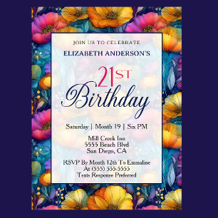 Invitación Flor de Amapola Colorida y Vibrante Cumpleaños 21