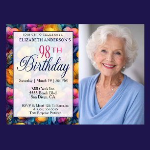 Invitación Flor de Amapola Colorida y Vibrante Cumpleaños 98