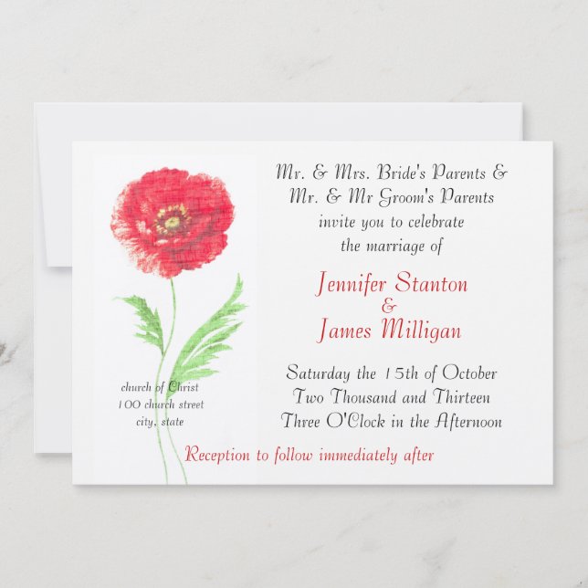 Invitación Flor de amapola silvestre (Anverso)