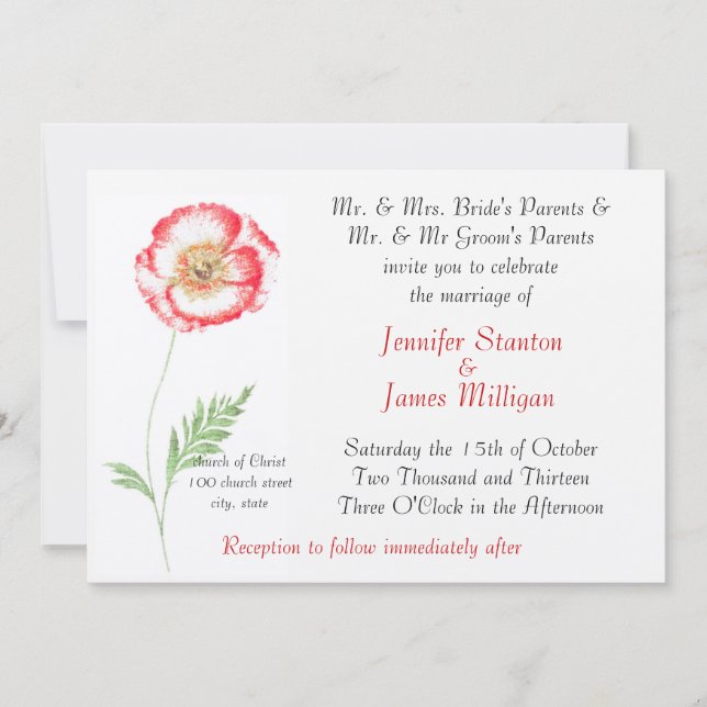 Invitación Flor de amapola silvestre (Anverso)