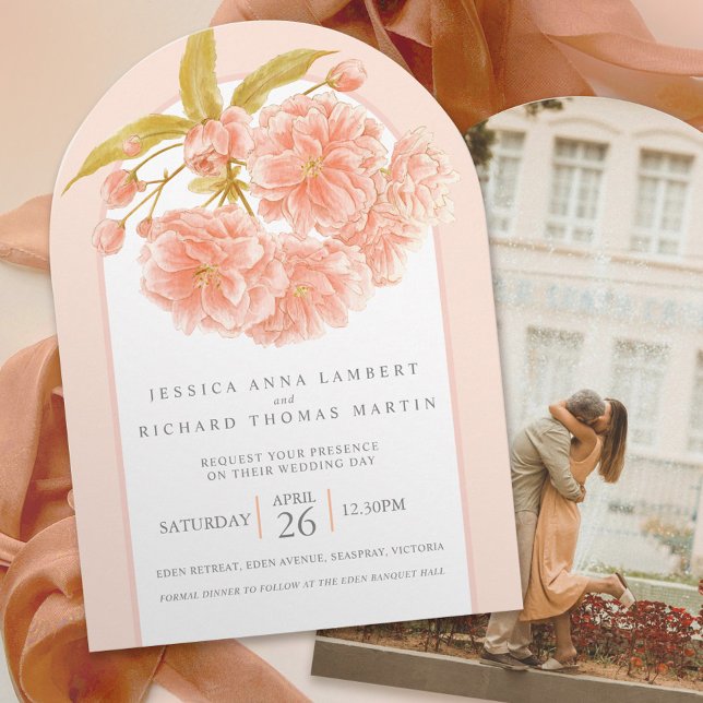 Invitación Flor de árbol de plumas acuarela foto boda arco (Subido por el creador)