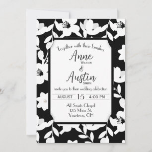 Invitación Flor de boda en blanco y negro