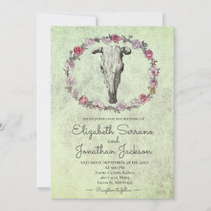 Invitación Flor de Boho Rústico del Cow del Suroeste y Rosa