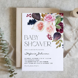 Invitación Flor de Borgoña y Fig QR Code Baby Shower