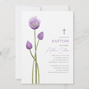 Invitación Flor de burbuja de lavanda florece el bautismo Min