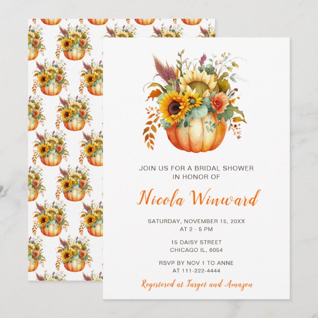 Invitación Flor de calabaza Bouquet Ducha de novia (Anverso / Reverso)