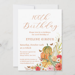 Invitación Flor de calabaza Caída Flor Silvestre 100 cumpleañ