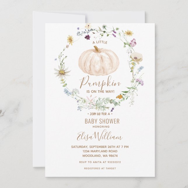 Invitación Flor de calabaza otoñal está en camino Baby Shower (Anverso)