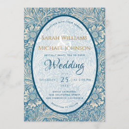Invitación Flor de Caléndula Azul Nupcial William Morris