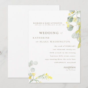 Invitación Flor de Campo Amarilla Bodas de Eucalipto Texto Do