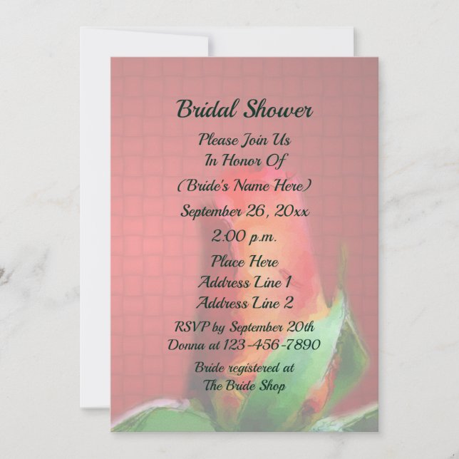 Invitación Flor de capullo de rosa roja para ducha de novia (Anverso)