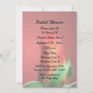 Invitación Flor de capullo de rosa roja para ducha de novia