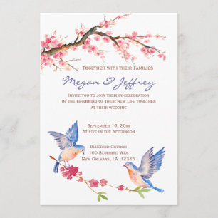 Invitación Flor de cerezo acuarela con BlueBirds