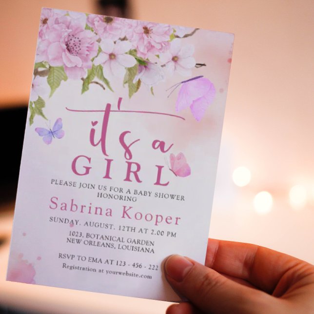 Invitación Flor de cerezo acuarela es un Baby Shower Chica (Subido por el creador)