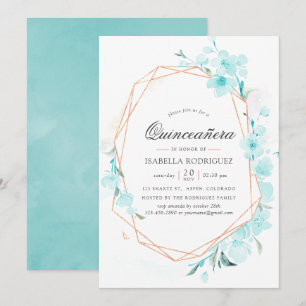Invitación Flor de Cerezo Azul Geométrica Primavera Quinceañe