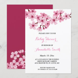 Invitación Flor de cerezo Baby Shower floral blanco rosado