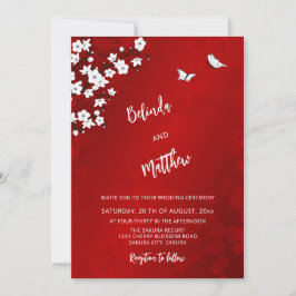 Invitación Flor de cerezo blanca y roja | Boda informal