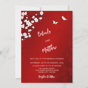 Invitación Flor de cerezo blanca y roja Boda informal