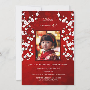 Invitación Flor de cerezo blanco rojo Cumpleaños del Chica