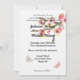 Invitación Flor de cerezo con Boda de mariposas