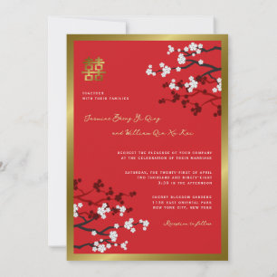 Invitación Flor de Cerezo Doble Felicidad Boda China