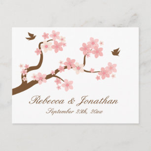 Invitación Flor de cerezo en la postal blanca RSVP