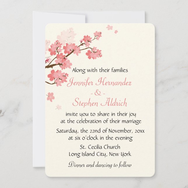 Invitación Flor de cerezo Flor Boda blanco y rosa (Anverso)