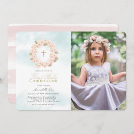 Invitación Flor de cerezo Foto de Wreath Primera Comunión San