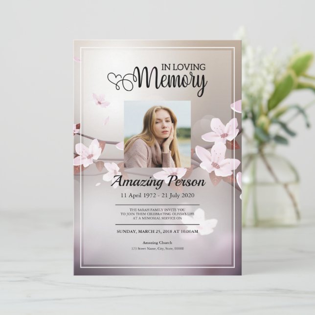 Invitación Flor de cerezo Funeral orden de servicio Invitació (Anverso de pie)