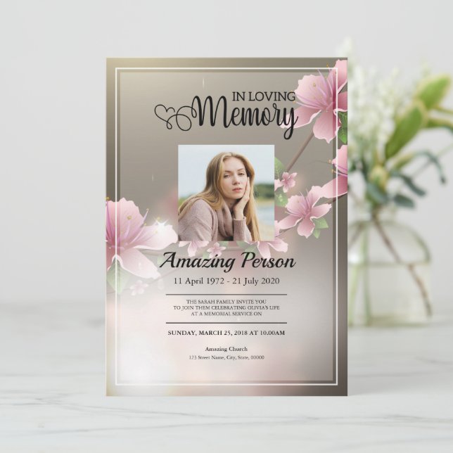 Invitación Flor de cerezo Funeral orden de servicio Invitació (Anverso de pie)