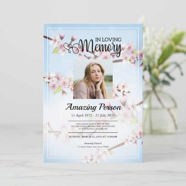 Invitación Flor de cerezo Funeral orden de servicio Invitació (Anverso de pie)