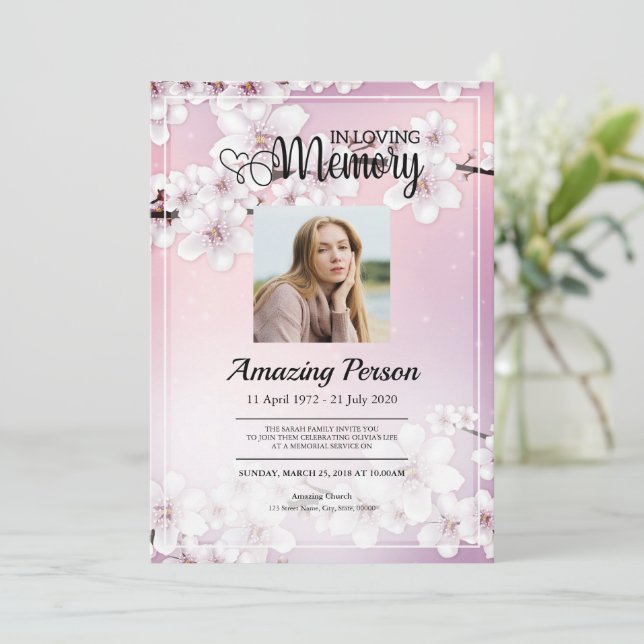 Invitación Flor de cerezo Funeral orden de servicio Invitació (Anverso de pie)