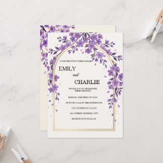 Invitación Flor de cerezo morada elegante y acuarela 