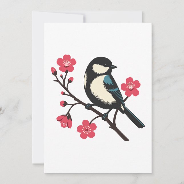 Invitación Flor de Cerezo Pájaro - Arte de Serenidad de Prima (Anverso)