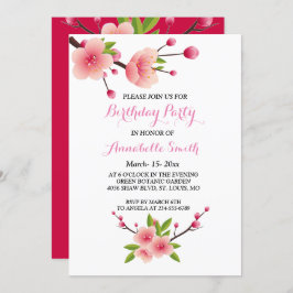 Invitación Flor de cerezo Pink White floral Cumpleaños