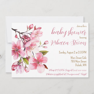 Invitación Flor de cerezo, primavera y verano en Baby Shower