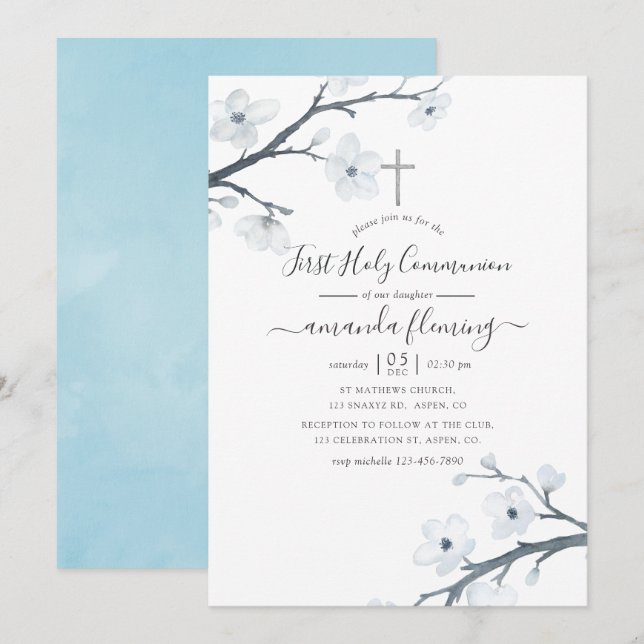 Invitación Flor de Cerezo Primera Comunión (Anverso / Reverso)