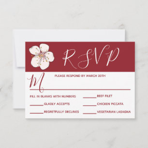 Invitación Flor de Cerezo Roja - RSVP y opciones de cena