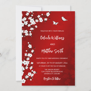 Invitación Flor de cerezo rojo blanco   BODA