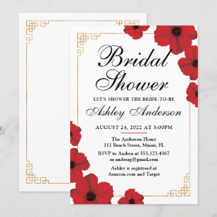 Invitación Flor de cerezo rojo en ducha de novia china