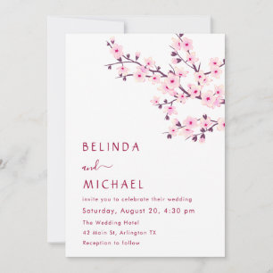 Invitación Flor de Cerezo Rosa Blanco Boda Casual