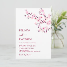 Invitación Flor de Cerezo Rosa Blanco Boda Casual