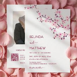 Invitación Flor de Cerezo Rosa Blanco Boda Casual