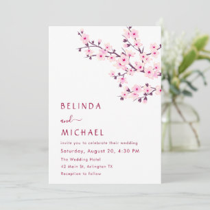 Invitación Flor de Cerezo Rosa Blanco Boda Casual