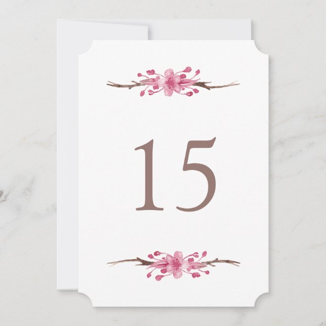 Invitación Flor de cerezo rosa. Boda floral Números de tabla (Anverso)