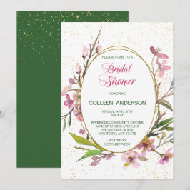 Invitación Flor de cerezo rosa con marco dorado ducha de novi
