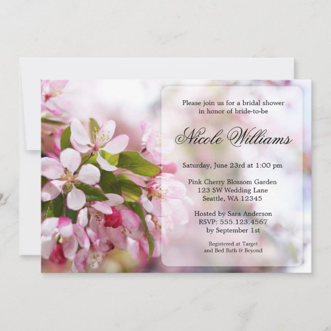 Invitación Flor de cerezo rosa en la ducha de novia (Anverso)